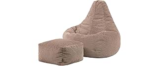 Icon Dalton Corduroy Bean Bag with Stool, Mocha Brown, Adult Gaming Bean Bag with Filling, Bean Bag, Corduroy Chair, Lounge Chair, Bedroom, Living Room Furniture